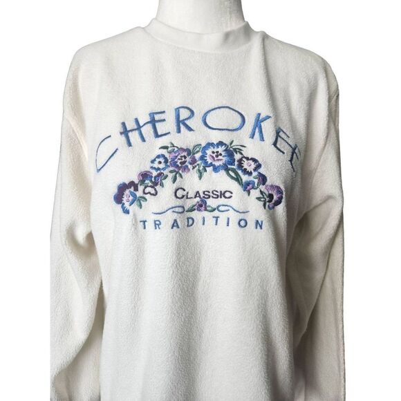 Cream Sherpa Crewneck Cherokee 90s Y2k Floral Classic Crew Sweatshirt - Picture 2 of 5